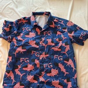 Columbia Blue Patriotic Print Casual Button Down Shirt